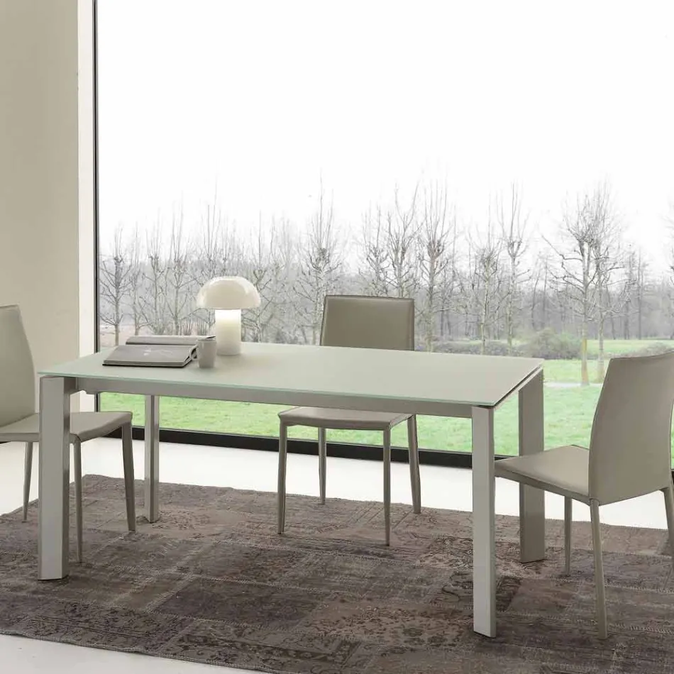 Table de salle à manger extensible, plateau en verre trempé - Faleria Viadurini