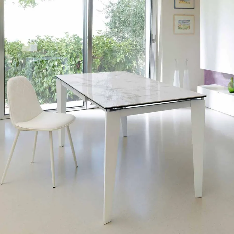 Table à manger extensible en verre-céramique, 120 / 170xP80 cm, Bino Viadurini