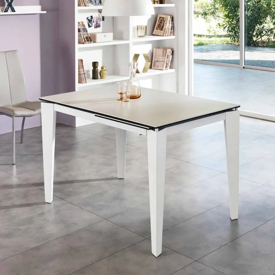 Table à manger extensible en verre-céramique, 120 / 170xP80 cm, Bino Viadurini