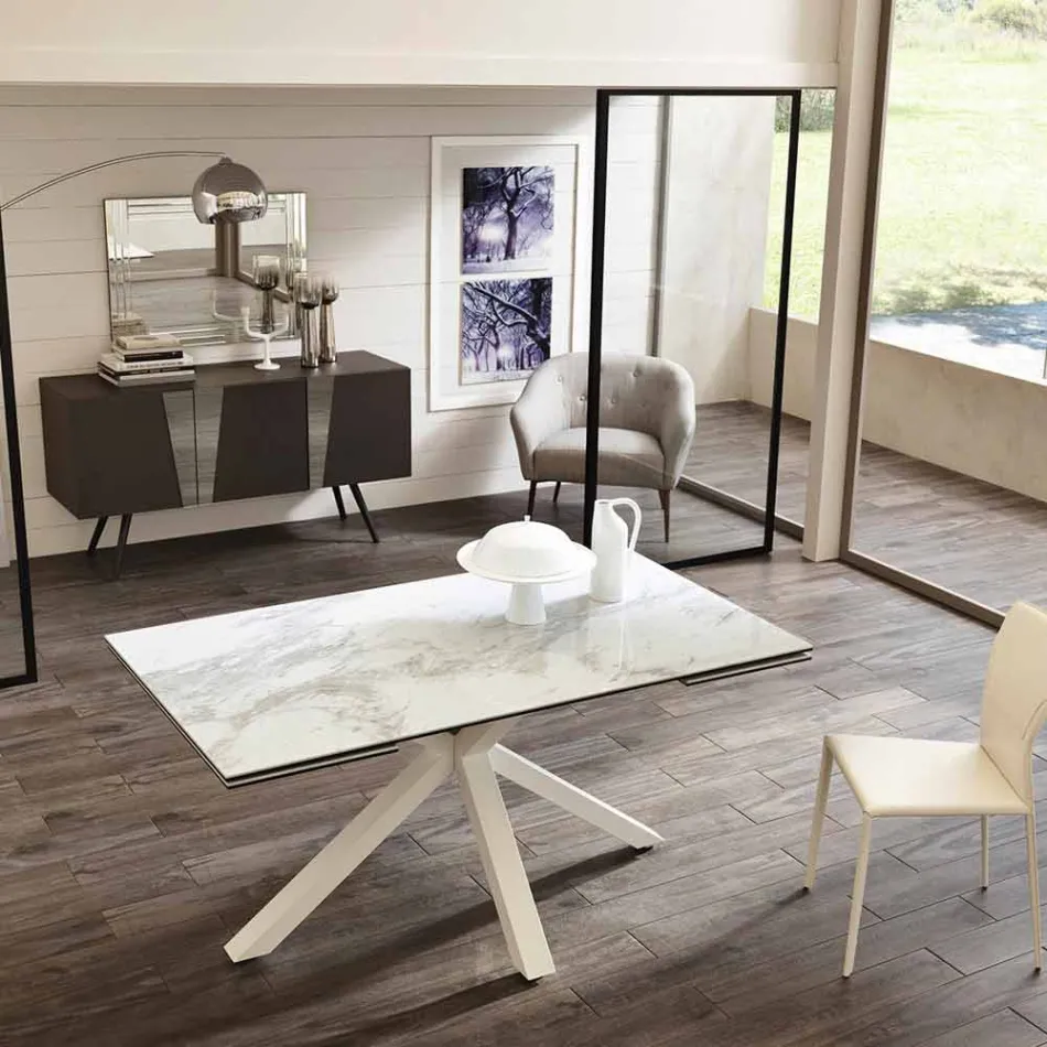 Table à manger extensible en verre-céramique, l.160 / 240xp.90 cm, Bacco Viadurini