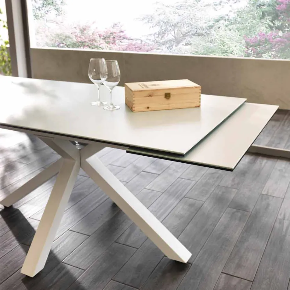 Table à manger extensible en verre-céramique, l.160 / 240xp.90 cm, Bacco Viadurini