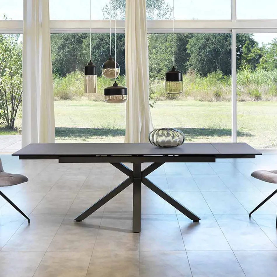 Table à manger extensible en verre-céramique, l.160 / 240xp.90 cm, Bacco Viadurini
