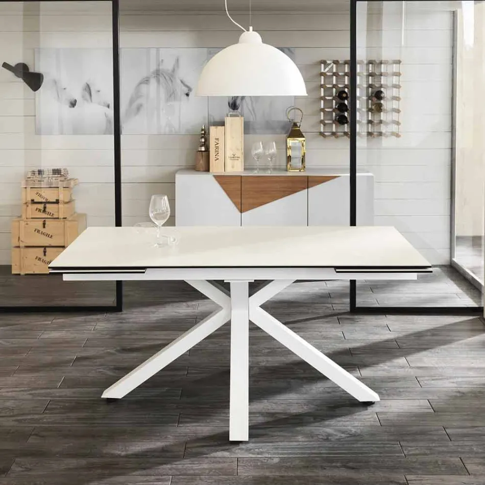 Table à manger extensible en verre-céramique, l.160 / 240xp.90 cm, Bacco Viadurini