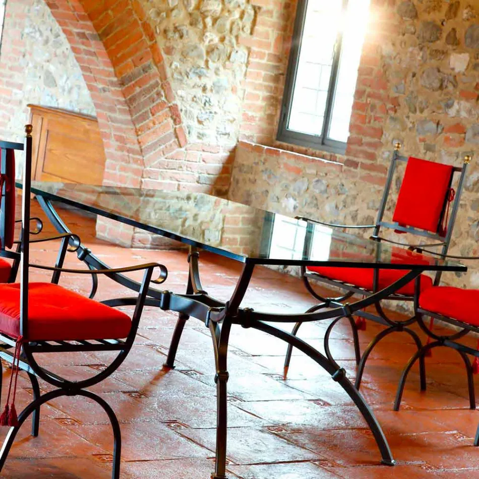 Table à manger artisanale avec plateau en verre Made in Italy - Principe Viadurini