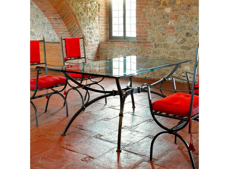 Table à manger artisanale avec plateau en verre Made in Italy - Principe Viadurini