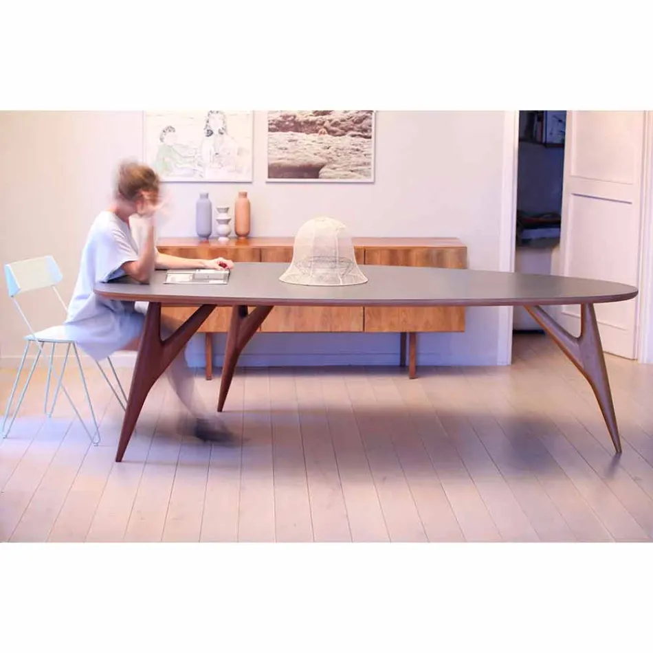 Table à manger artisanale en Hpl et acajou massif Made in Italy - Chêne Viadurini