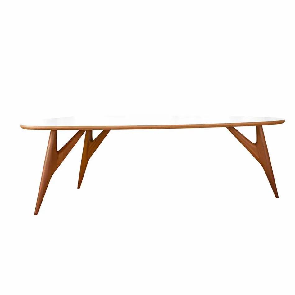 Table à manger artisanale en Hpl et acajou massif Made in Italy - Chêne Viadurini