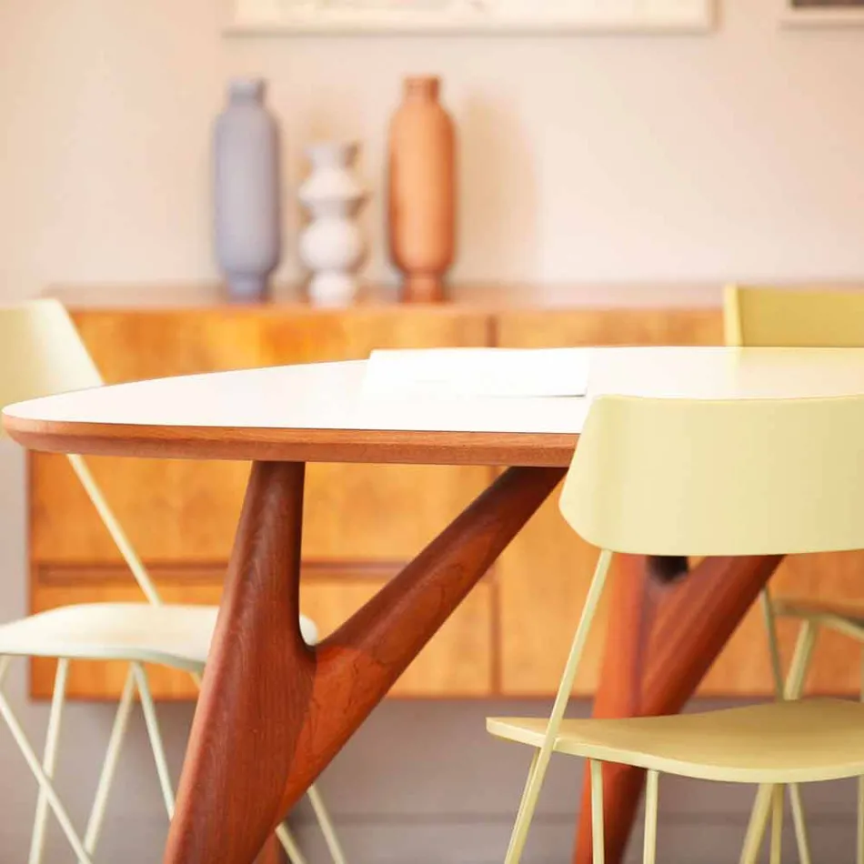 Table à manger artisanale en Hpl et acajou massif Made in Italy - Chêne Viadurini