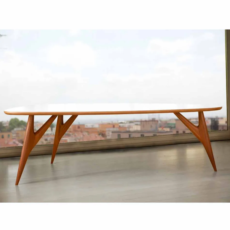 Table à manger artisanale en Hpl et acajou massif Made in Italy - Chêne Viadurini