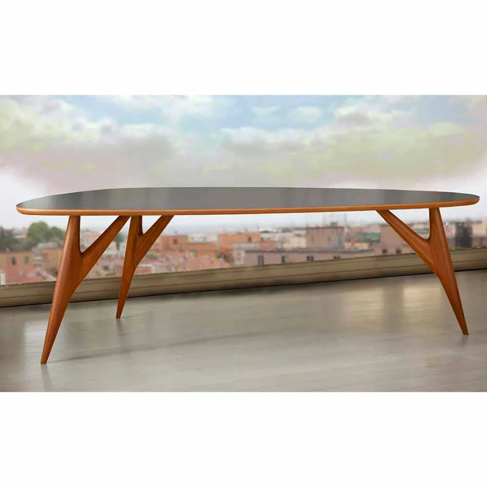 Table à manger artisanale en Hpl et acajou massif Made in Italy - Chêne Viadurini