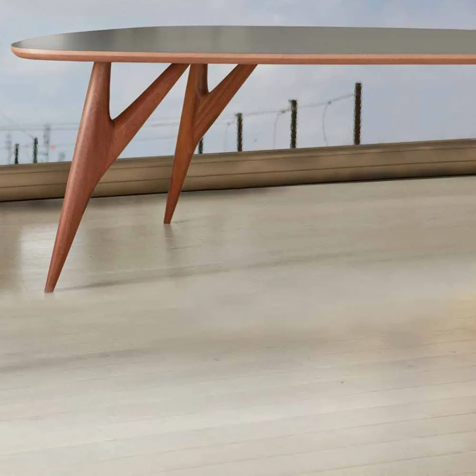 Table à manger artisanale en Hpl et acajou massif Made in Italy - Chêne Viadurini