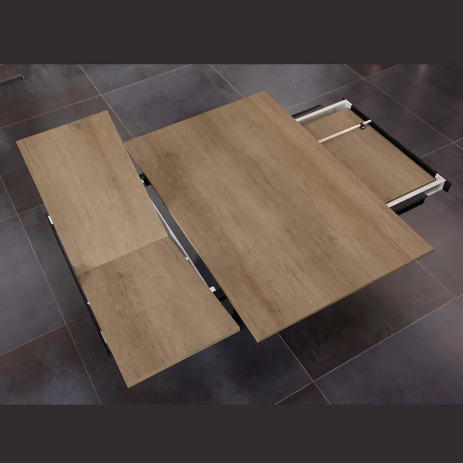 Table à manger qui s'allonge et s'élargit en mélamine et métal - Devendra Viadurini