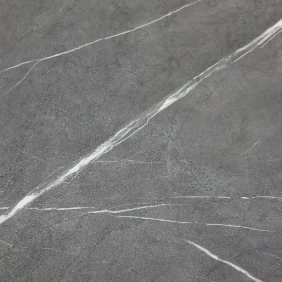 Table à manger qui s'allonge et s'élargit en mélamine et métal - Devendra Viadurini