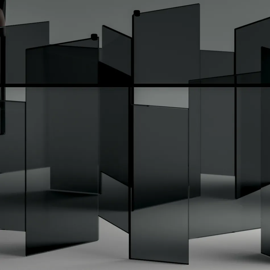 Table à manger avec base et plateau en verre rectangulaire Made in Italy - Thommy Viadurini