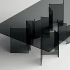 Table à manger avec base et plateau en verre rectangulaire Made in Italy - Thommy Viadurini