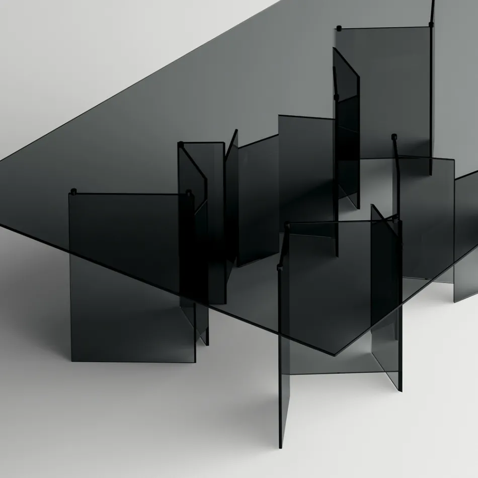 Table à manger avec base et plateau en verre rectangulaire Made in Italy - Thommy Viadurini