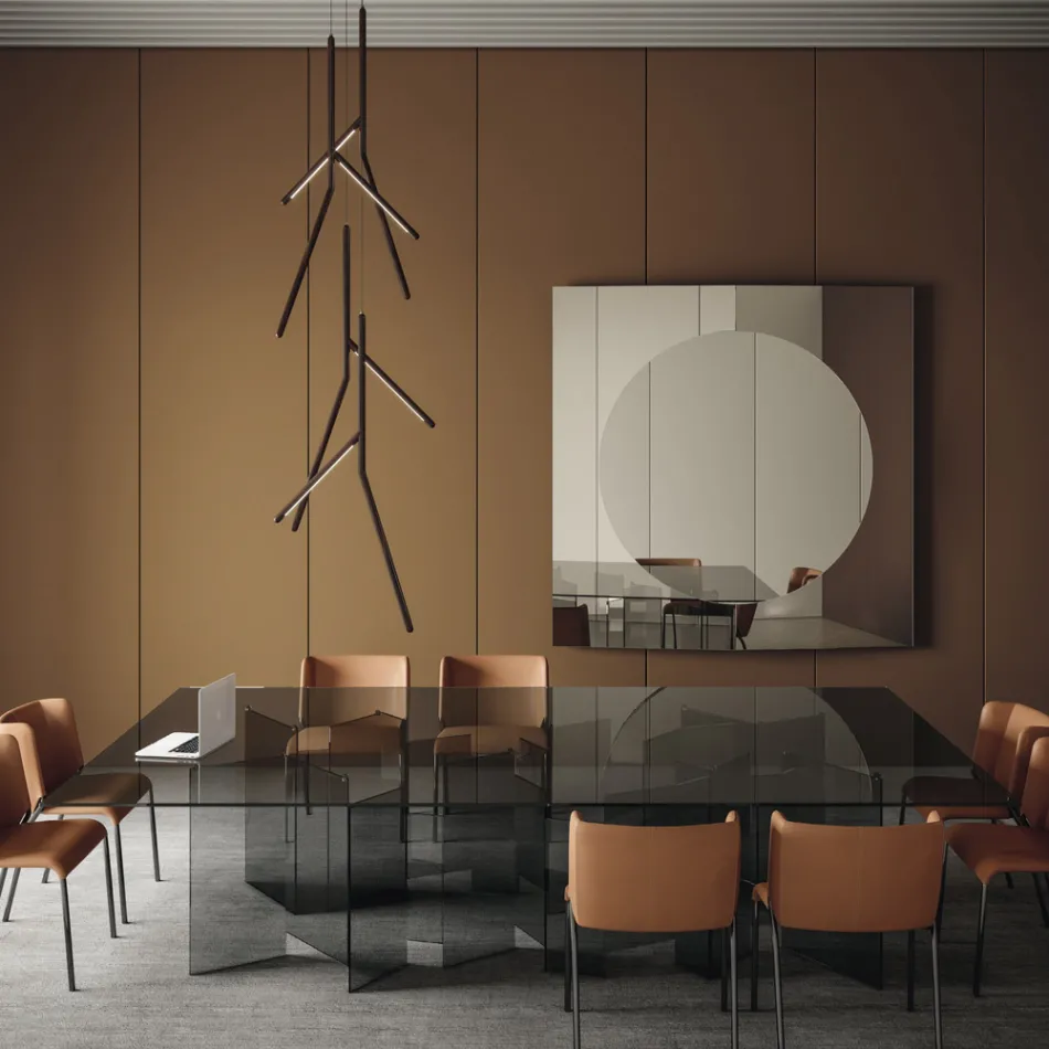 Table à manger avec base et plateau en verre rectangulaire Made in Italy - Thommy Viadurini