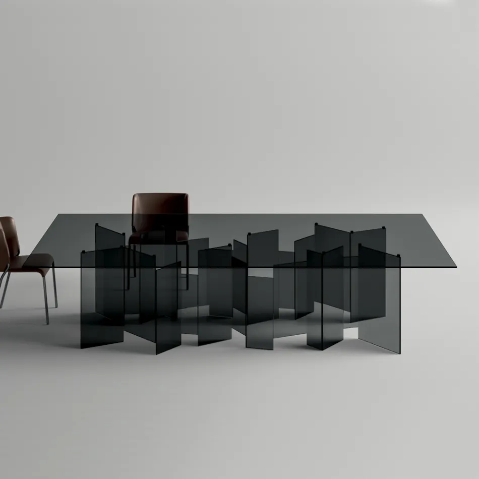 Table à manger avec base et plateau en verre rectangulaire Made in Italy - Thommy Viadurini