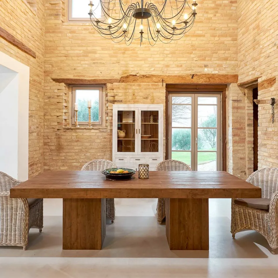 Table à manger avec double base et 4 chaises en rotin - Slide Viadurini