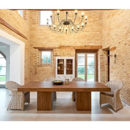 Table à manger avec double base et 4 chaises en rotin - Slide Viadurini