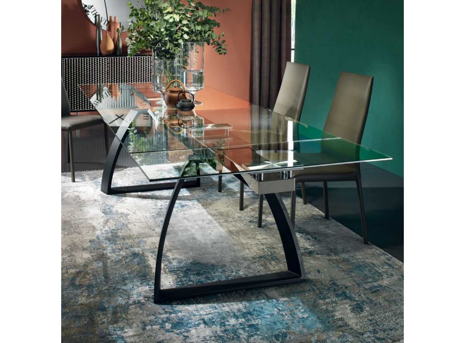 Table extensible en verre et acier noir Made in Italy