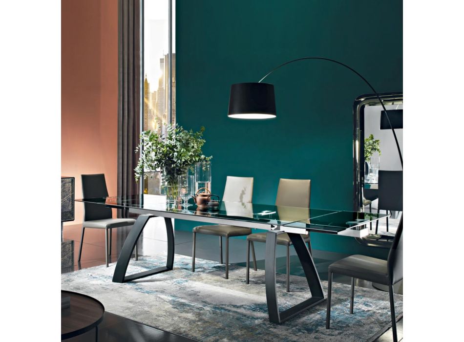 Table extensible en verre et acier noir Made in Italy