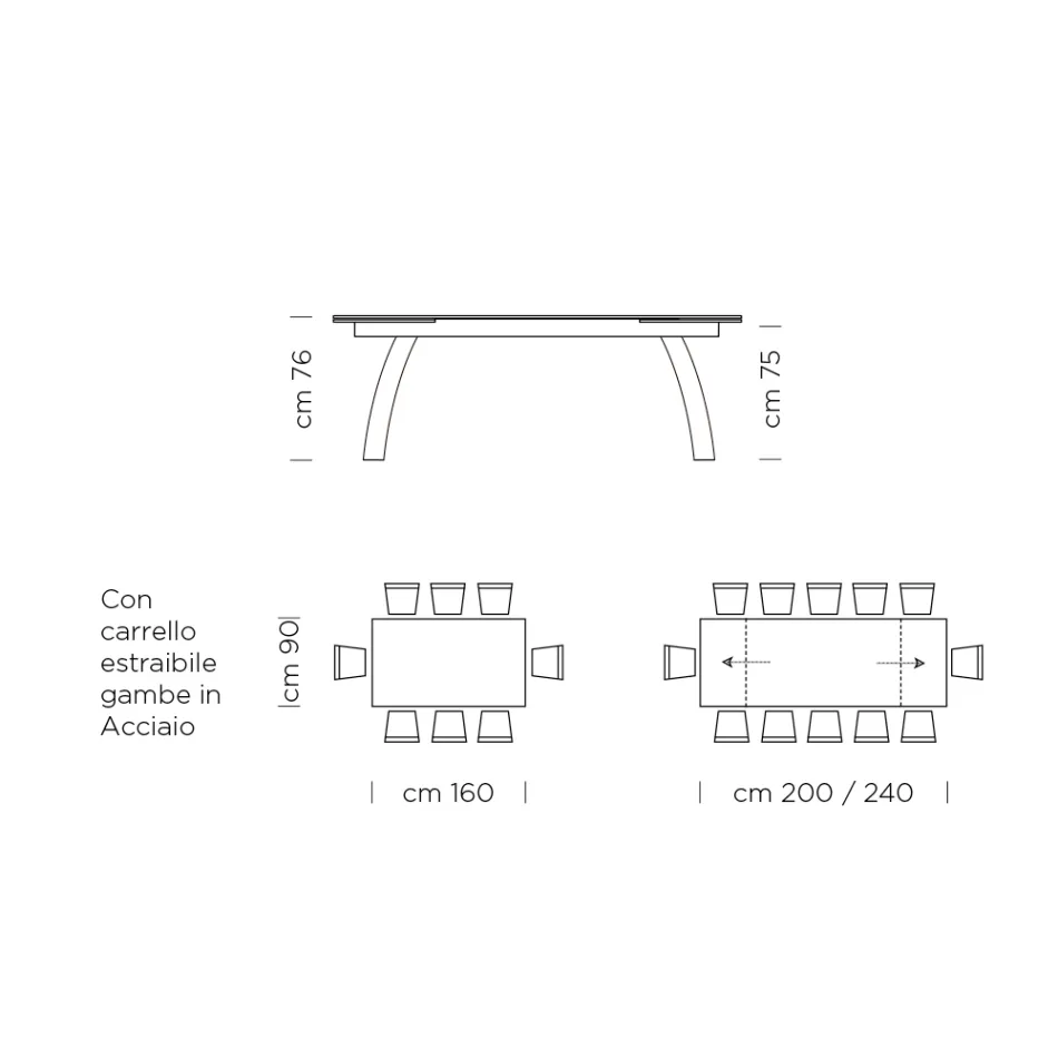 Table à manger avec plateau en verre extensible fabriquée en Italie - Antimo Viadurini