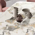 Table à manger avec plateau en céramique effet marbre fabriquée en Italie - Mirco Viadurini