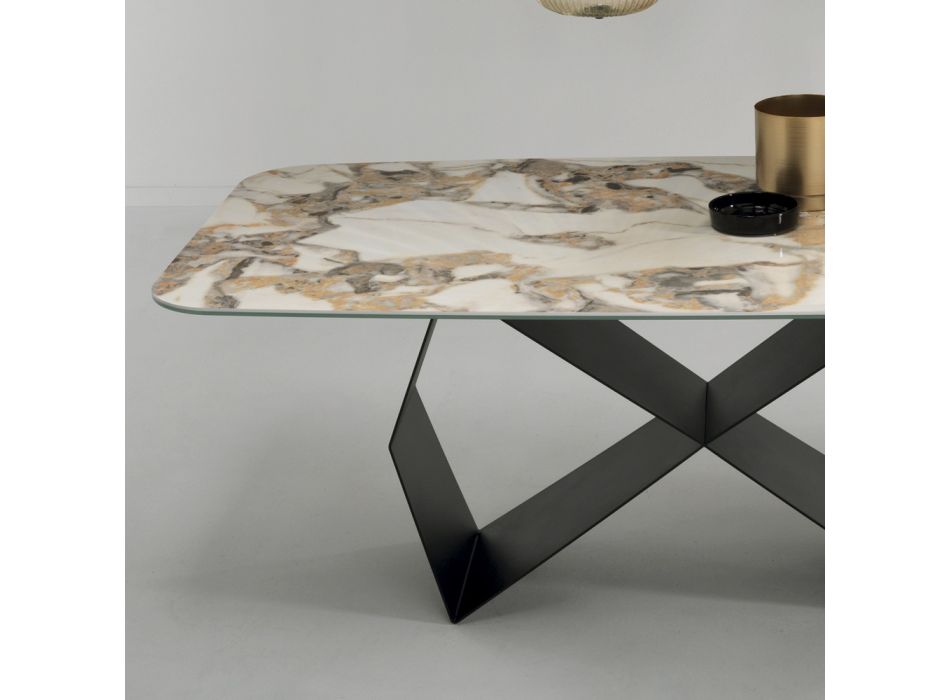 Table à manger avec plateau en céramique effet marbre Made in Italy - Mirco Viadurini