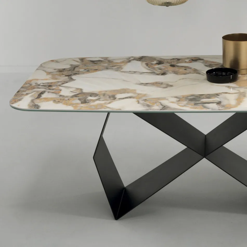 Table à manger avec plateau en céramique effet marbre Made in Italy - Mirco Viadurini