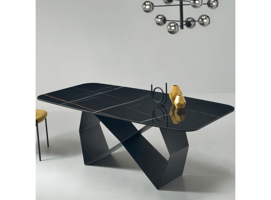 Table à manger avec plateau en céramique effet marbre Made in Italy - Mirco Viadurini