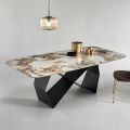 Table à manger avec plateau en céramique effet marbre Made in Italy - Mirco