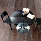 Table à manger avec plateau en cristal et base chromée Made in Italy - Tallio Viadurini