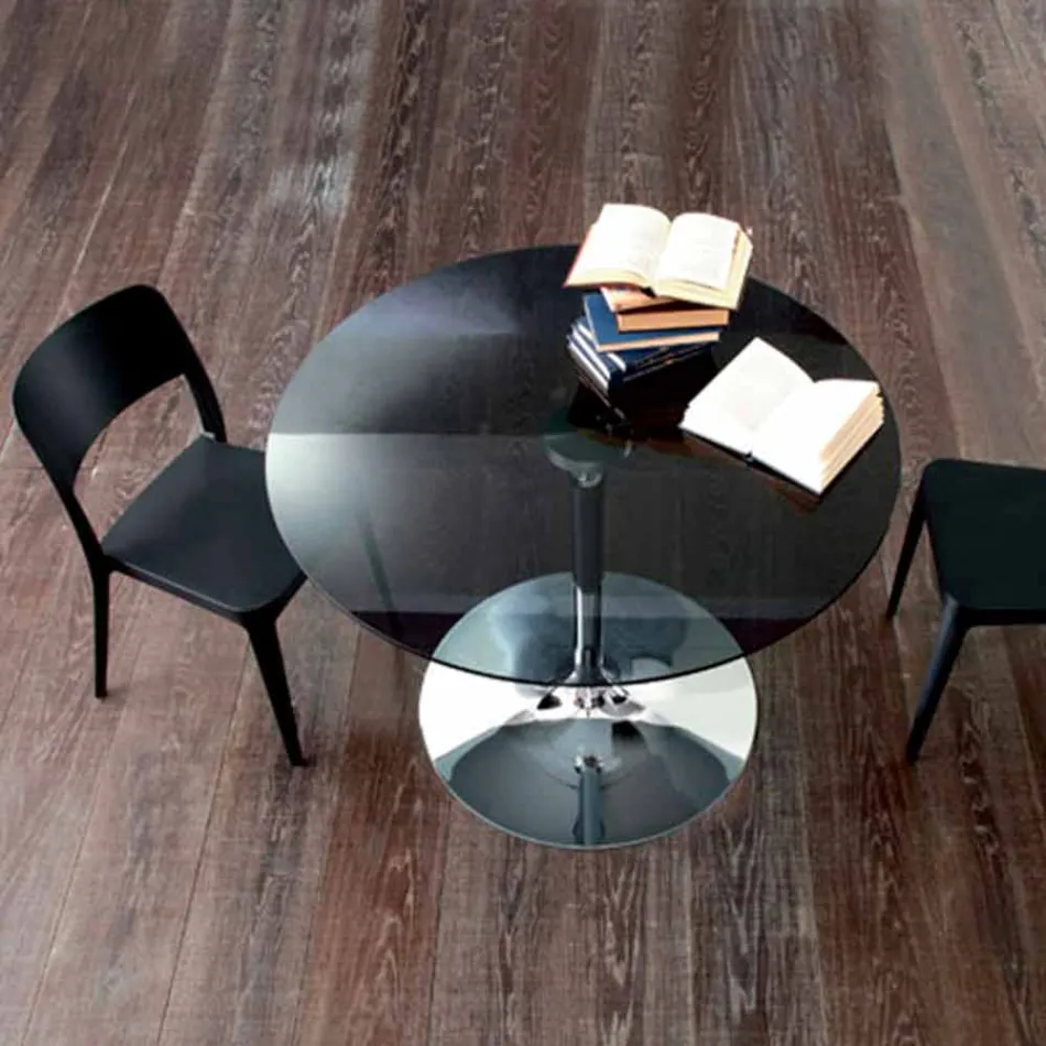 Table à manger avec plateau en cristal et base chromée Made in Italy - Tallio Viadurini