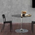 Table à manger avec plateau en cristal et base chromée Made in Italy - Tallio