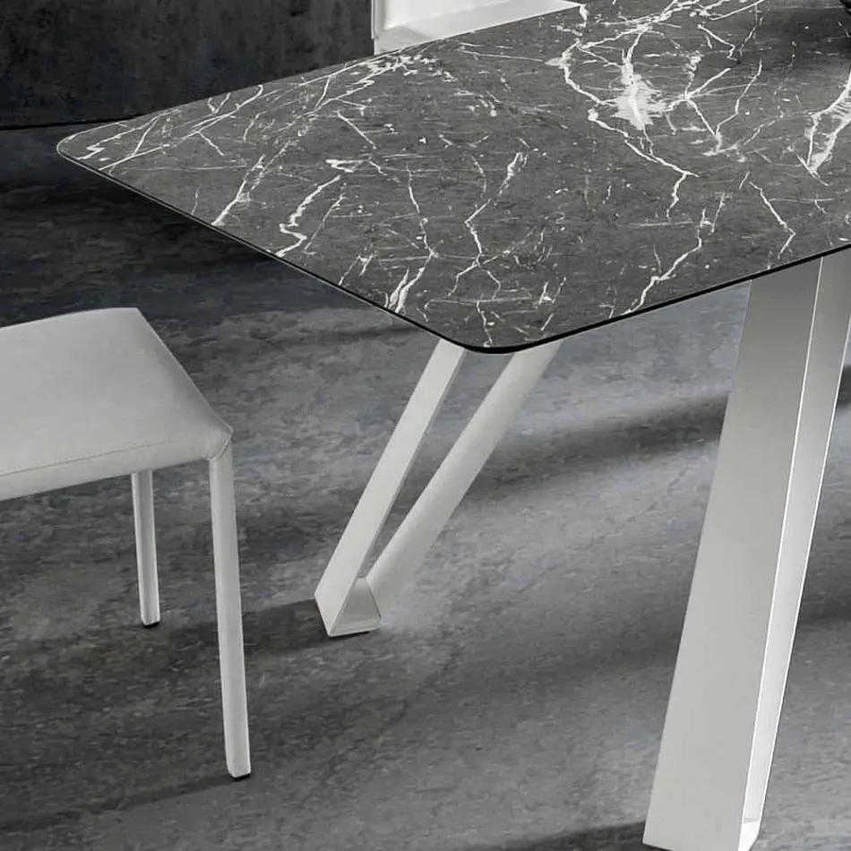 Table à manger avec plateau en Hpl et base en métal Made in Italy - Aresto Viadurini