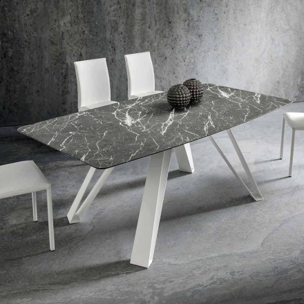 Table à manger avec plateau en Hpl et base en métal Made in Italy - Aresto Viadurini