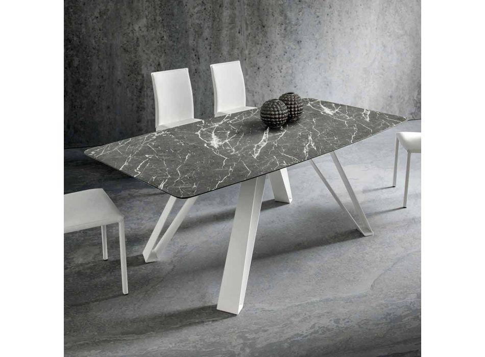 Table à manger avec plateau en Hpl et base en métal Made in Italy - Aresto Viadurini