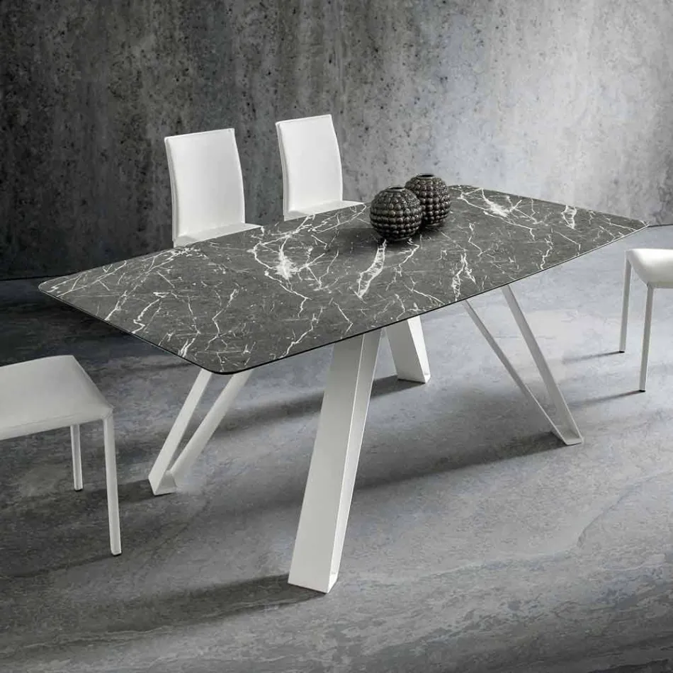 Table à manger avec plateau en Hpl et base en métal Made in Italy - Aresto Viadurini