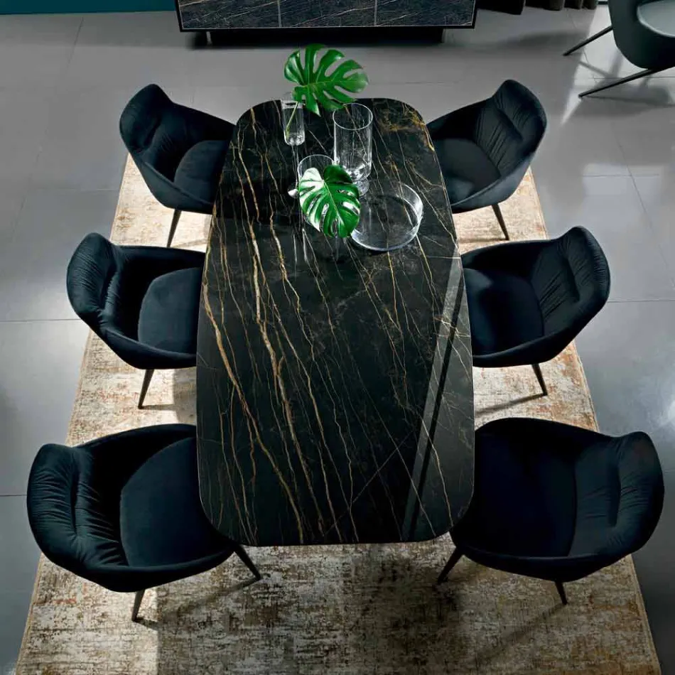 Table à manger avec plateau en hypermarbre fin Made in Italy - Settimmio Viadurini