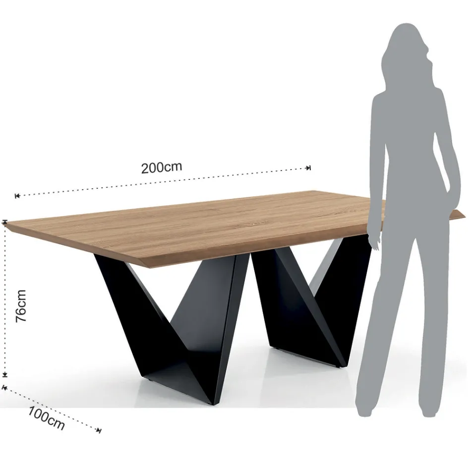 Table de Salle à Manger avec Plateau en Mdf Finition Chêne Plaqué - Helene Viadurini