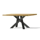 Table de salle à manger avec plateau en bois massif et base en métal - Ibisco Viadurini