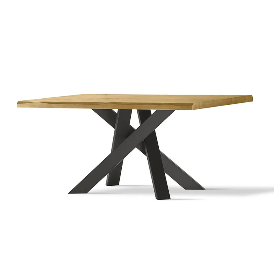 Table de salle à manger avec plateau en bois massif et base en métal - Ibisco Viadurini