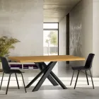Table de salle à manger avec plateau en bois massif et base en métal - Ibisco Viadurini