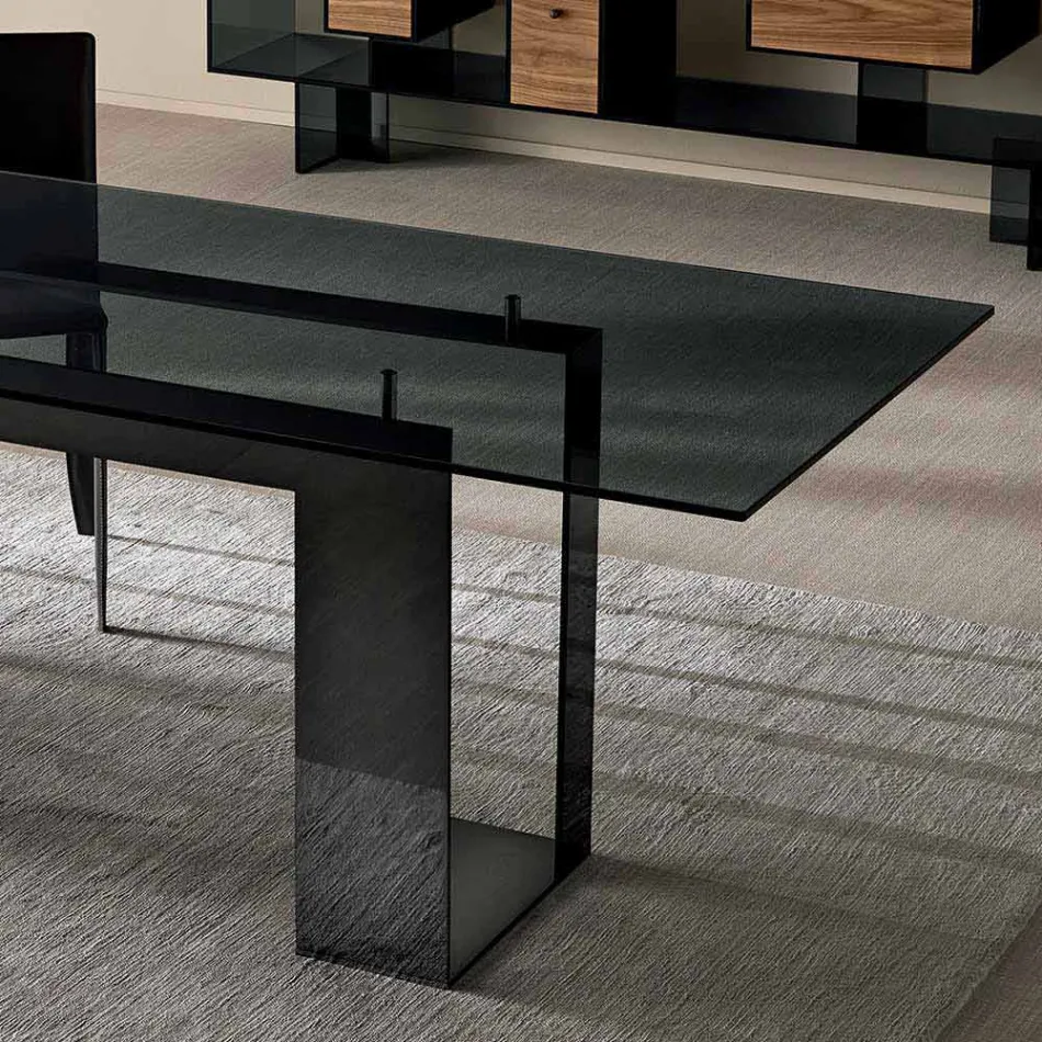 Table à manger avec plateau en verre fumé et base en métal 4 dimensions - Speck Viadurini