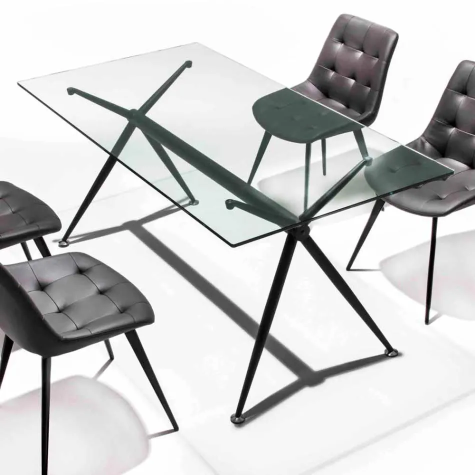 Table à manger avec plateau en verre trempé transparent - Thor Viadurini