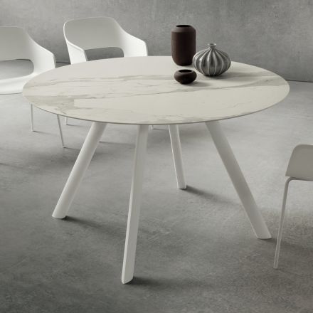 Table à manger avec plateau rond en laminam fabriquée en Italie - Lingotto Viadurini