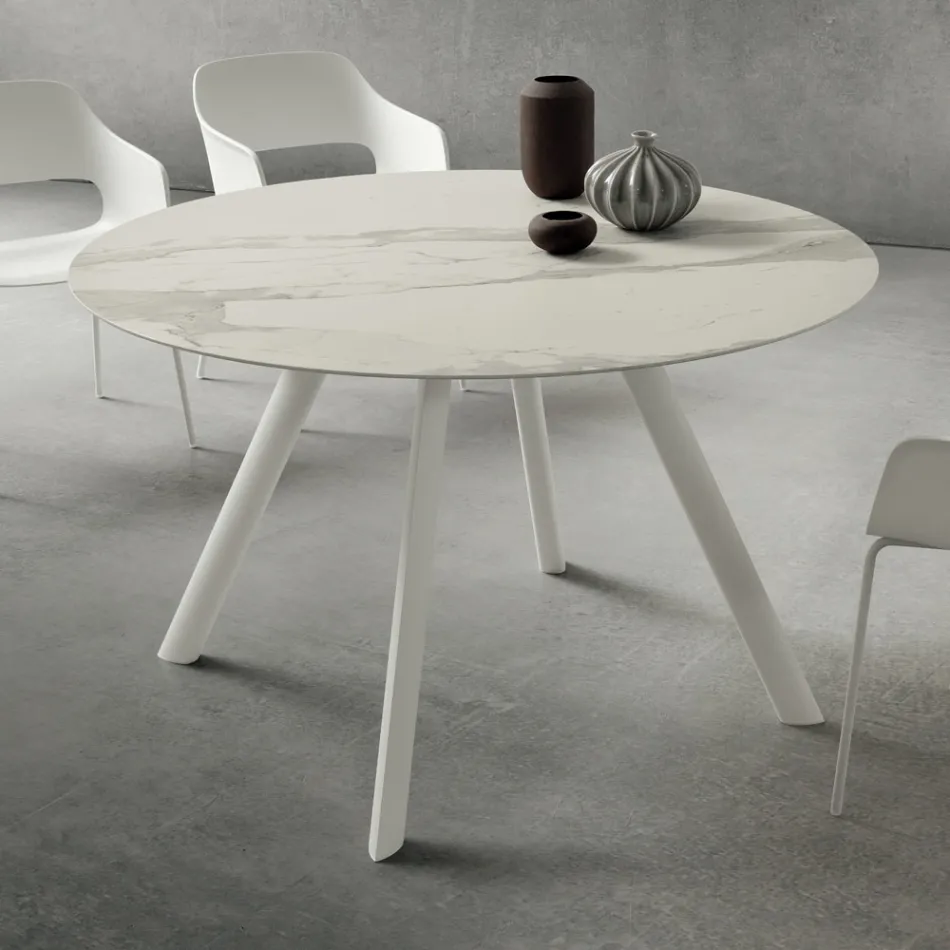 Table à manger avec plateau rond en laminam fabriquée en Italie - Lingotto Viadurini