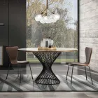 Table de Salle à Manger avec Plateau Rond en Mdf Plaqué Chêne - Emmanuel Viadurini