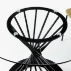 Table à manger avec plateau rond en verre trempé et base en acier - Mileto Viadurini